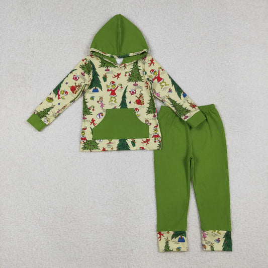 10.14 RTS NO MOQ (In stock)BLP1224 Baby Boys Winter Outfits Baby Boys Grin Trees Pocket Hoodie Leggings Christmas Clothes Sets