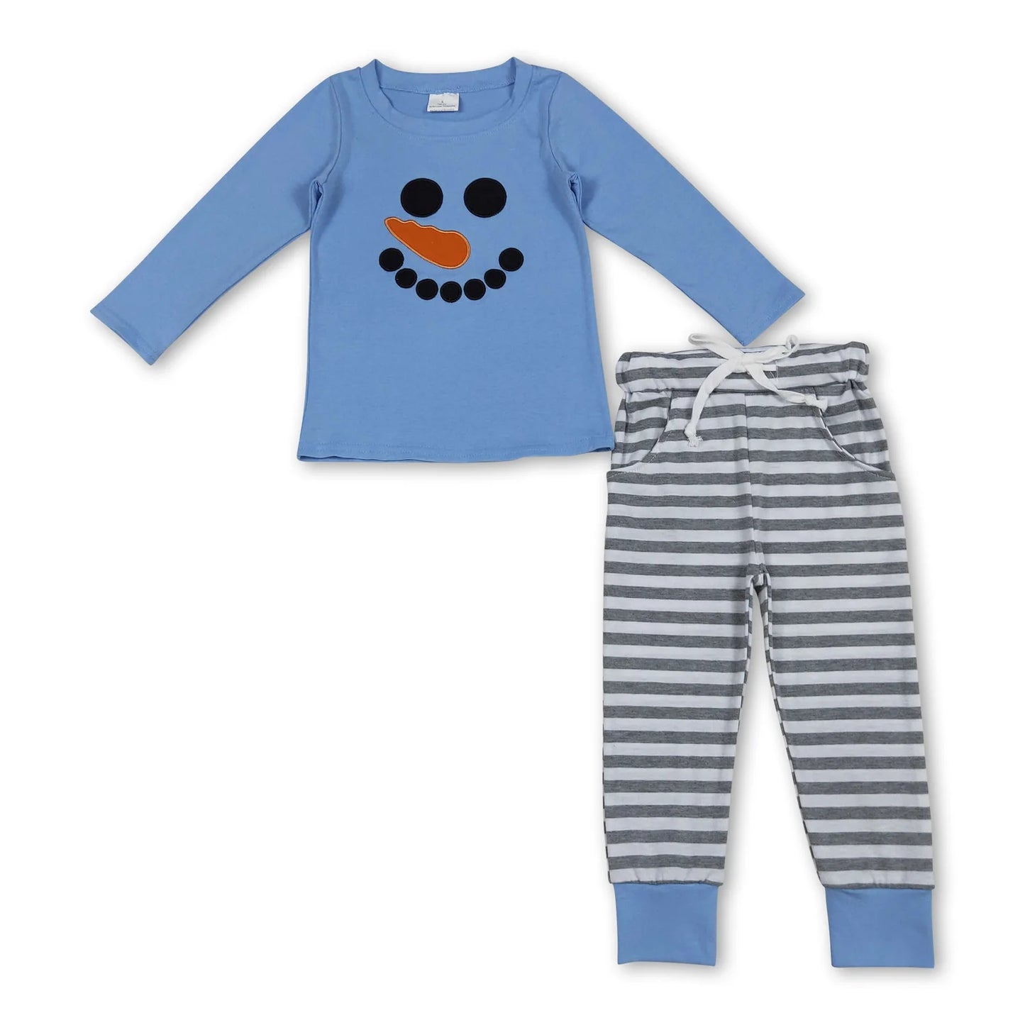 10.10 RTS Sibling Baby Boys Girls Embroidery Snowmen Stripe Top Pants Christmas Clothes Sets