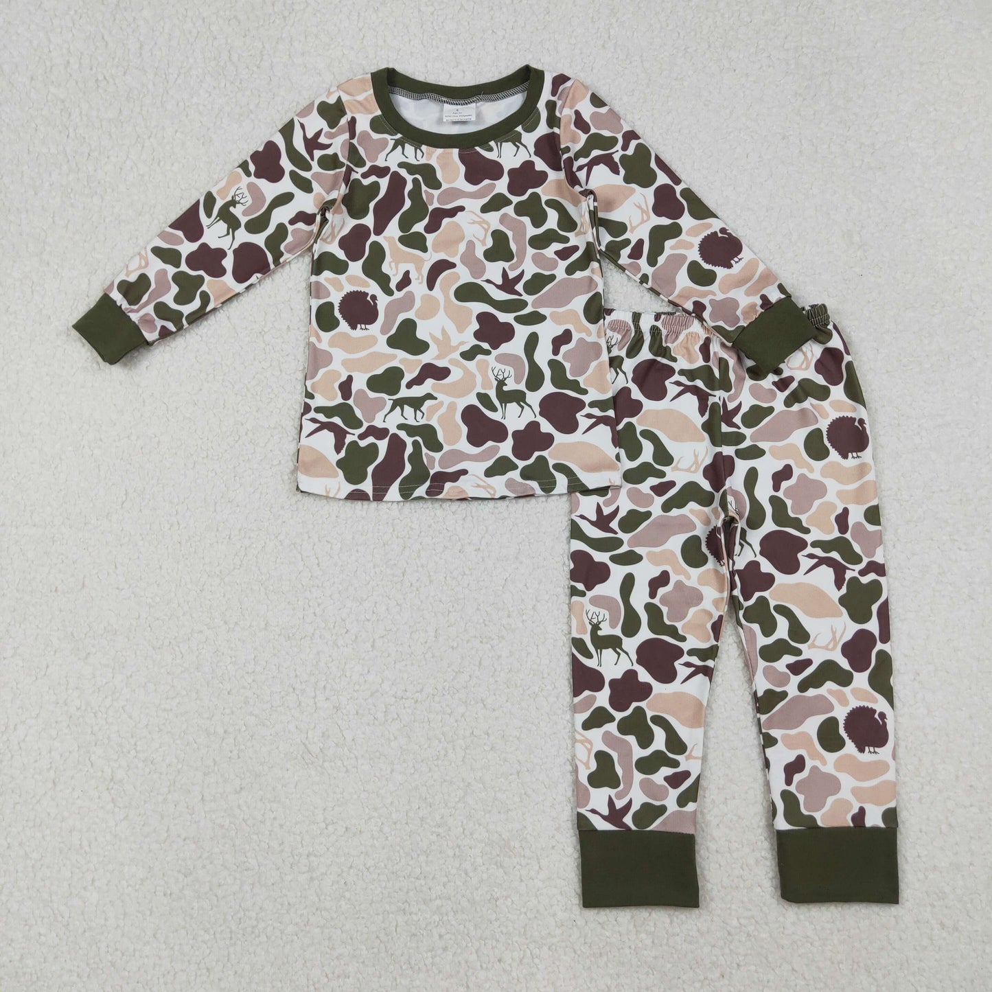 RTS NO MOQ (In stock)BLP1234 Baby Boys Winter Outfits Deer Ducks Dogs Camo Top Pants Western Pajamas Sets
