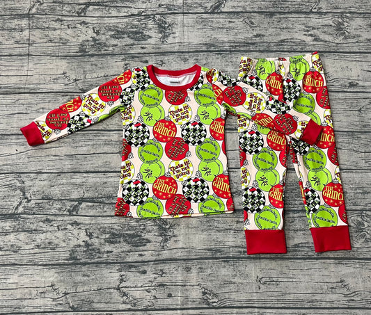 9.17 BLP1282 Sample No Moq Fast Coming Baby Boys Red Green Face Lights Top Pants Christmas Pajamas Sets