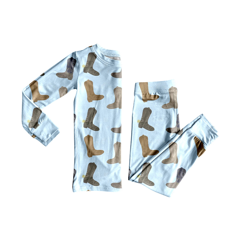 9.22 BLP1298 Baby Boys Blue Boots Top Pants Western Pajamas Sets Preorder