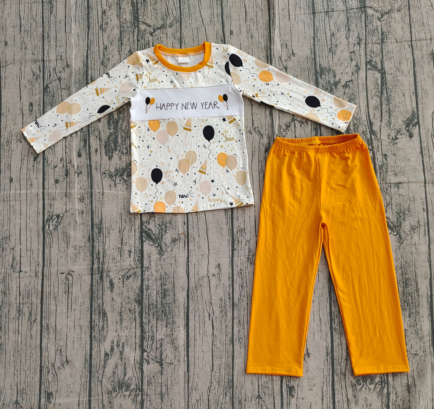 10.10 BLP1299 Sample No Moq Embroidery Happy New Year Baby Boys Balloons Top Pants Clothes Sets