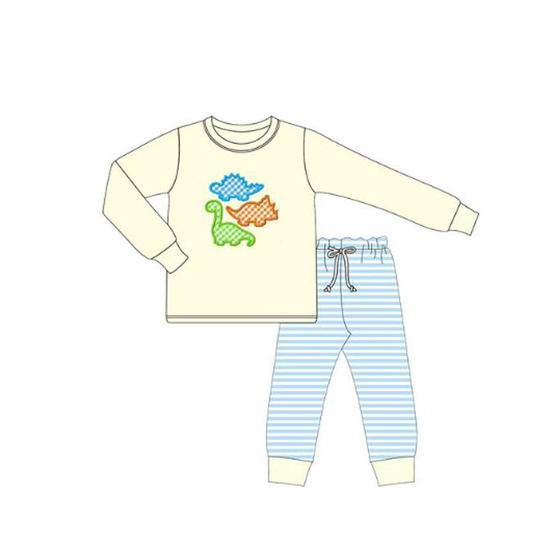 10.22 BLP1349 Pre order No Moq Baby Boys Dinosaurs Top Blue Stripe Pants Clothes Sets