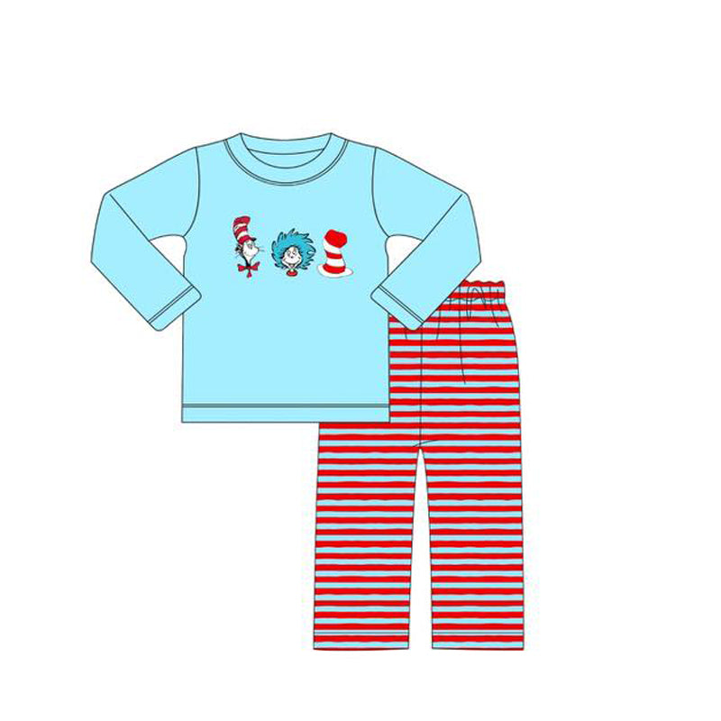 10.23 (Pre Order) No moq BLP1354 PRE-ORDER Baby Boys Cartoon Mr Reading Top Stripe Pants Clothes Sets