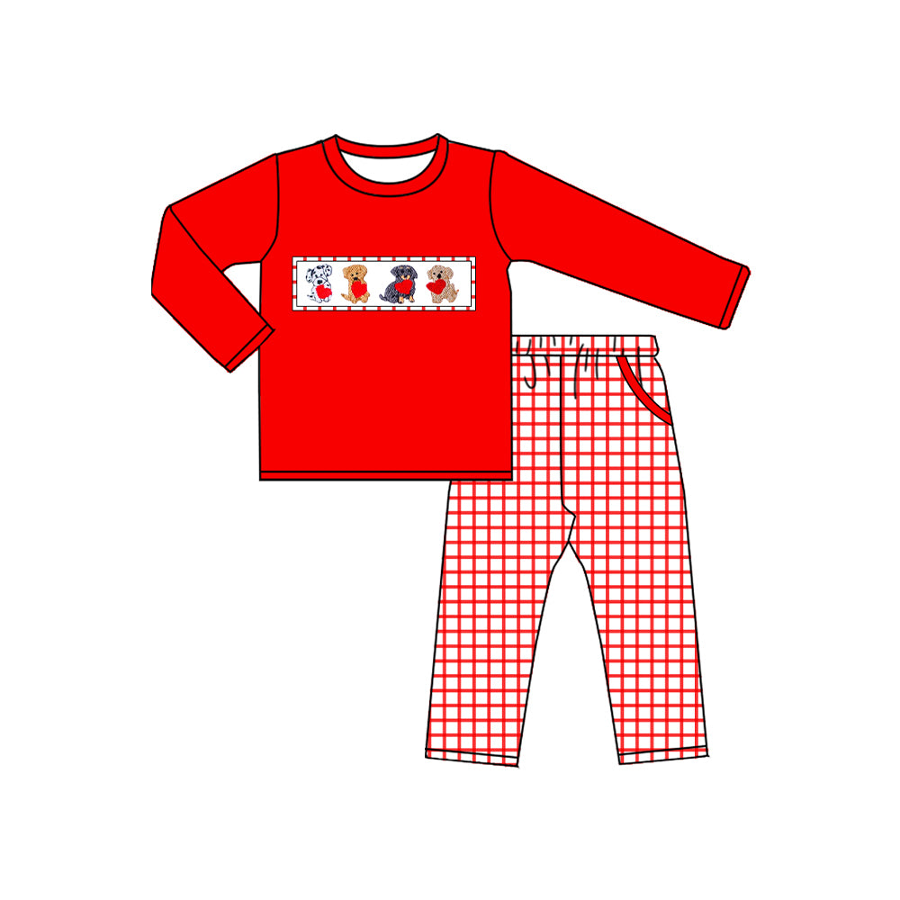10.29 BLP1373 Pre order No Moq Baby Boys Red Long Sleeve Top Pants Clothes Sets