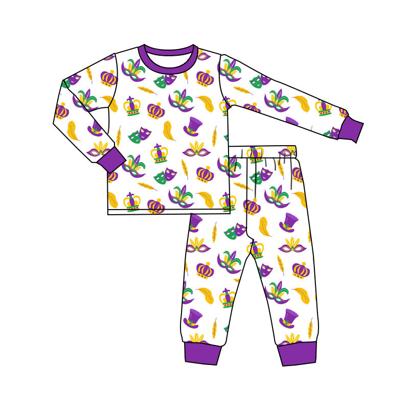 11.4 BLP1379 Pre order No Moq Baby Boys Masks Anchors Top Pants Mardigras Pajamas Sets