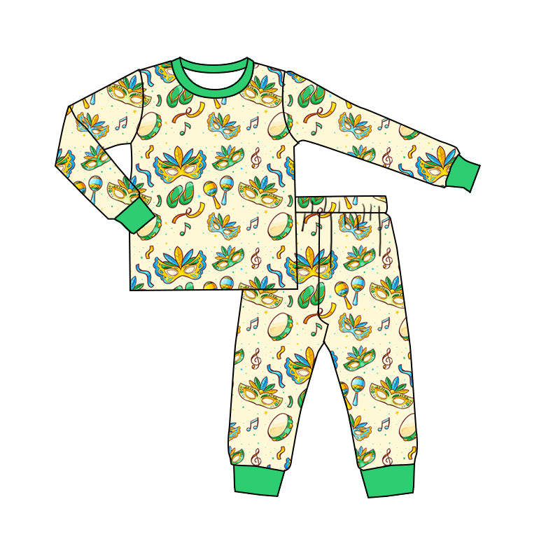 11.4 BLP1380 Pre order No Moq Baby Boys Masks Anchors Top Pants Mardigras Pajamas Sets