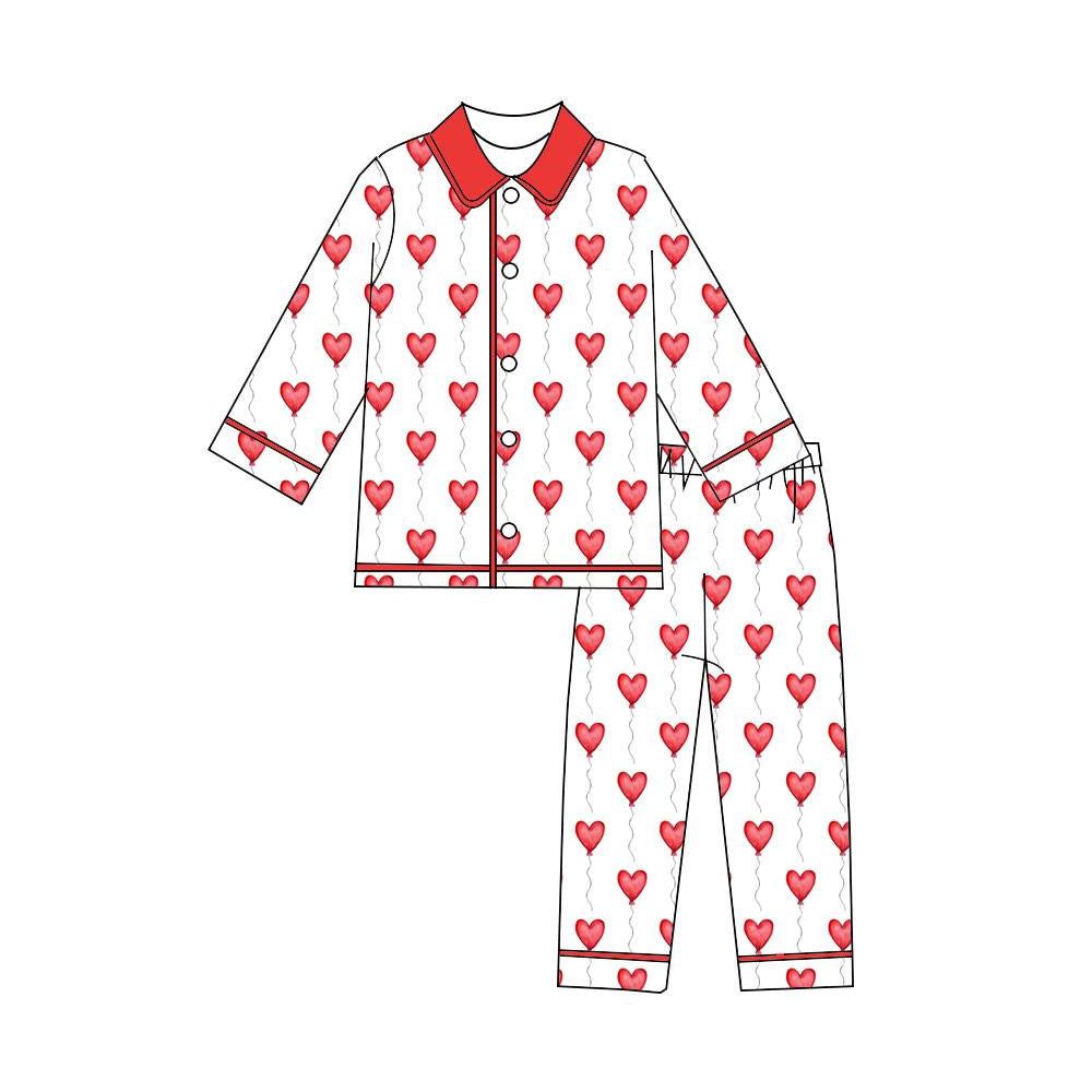 11.10 BLP1386 Pre order No Moq Baby Boys Hearts Balloons Button Pants Valentines Pajamas Sets
