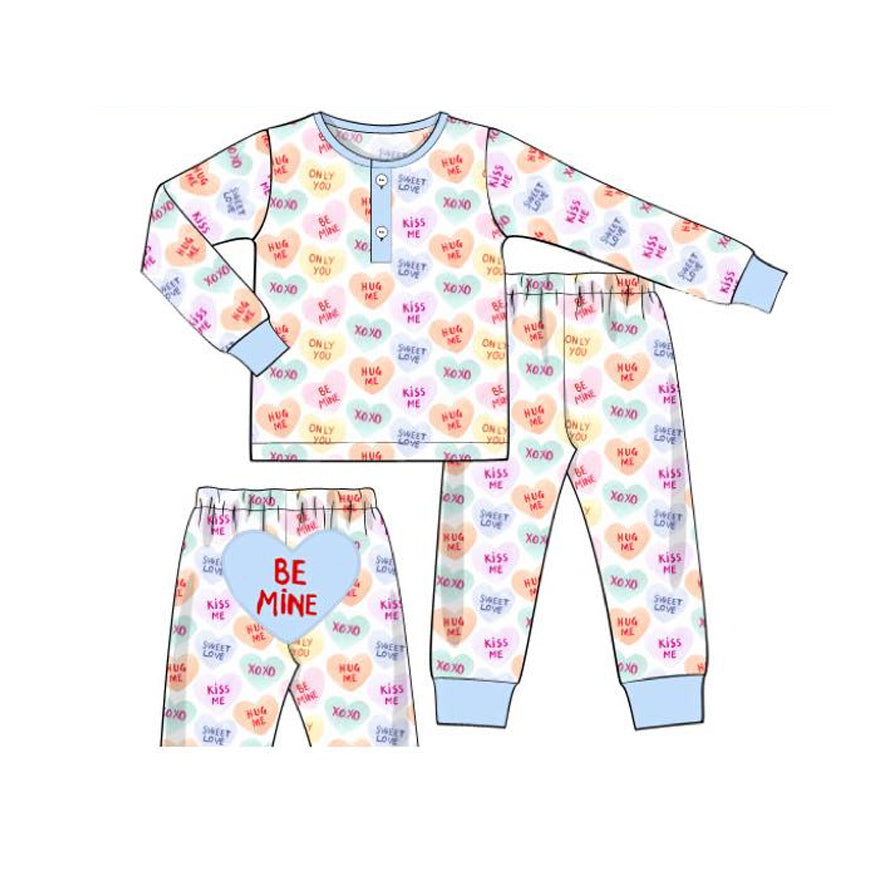 11.11 BLP1390 Pre order No Moq Baby Boys Hearts XOXO Button Pants Valentines Pajamas Sets