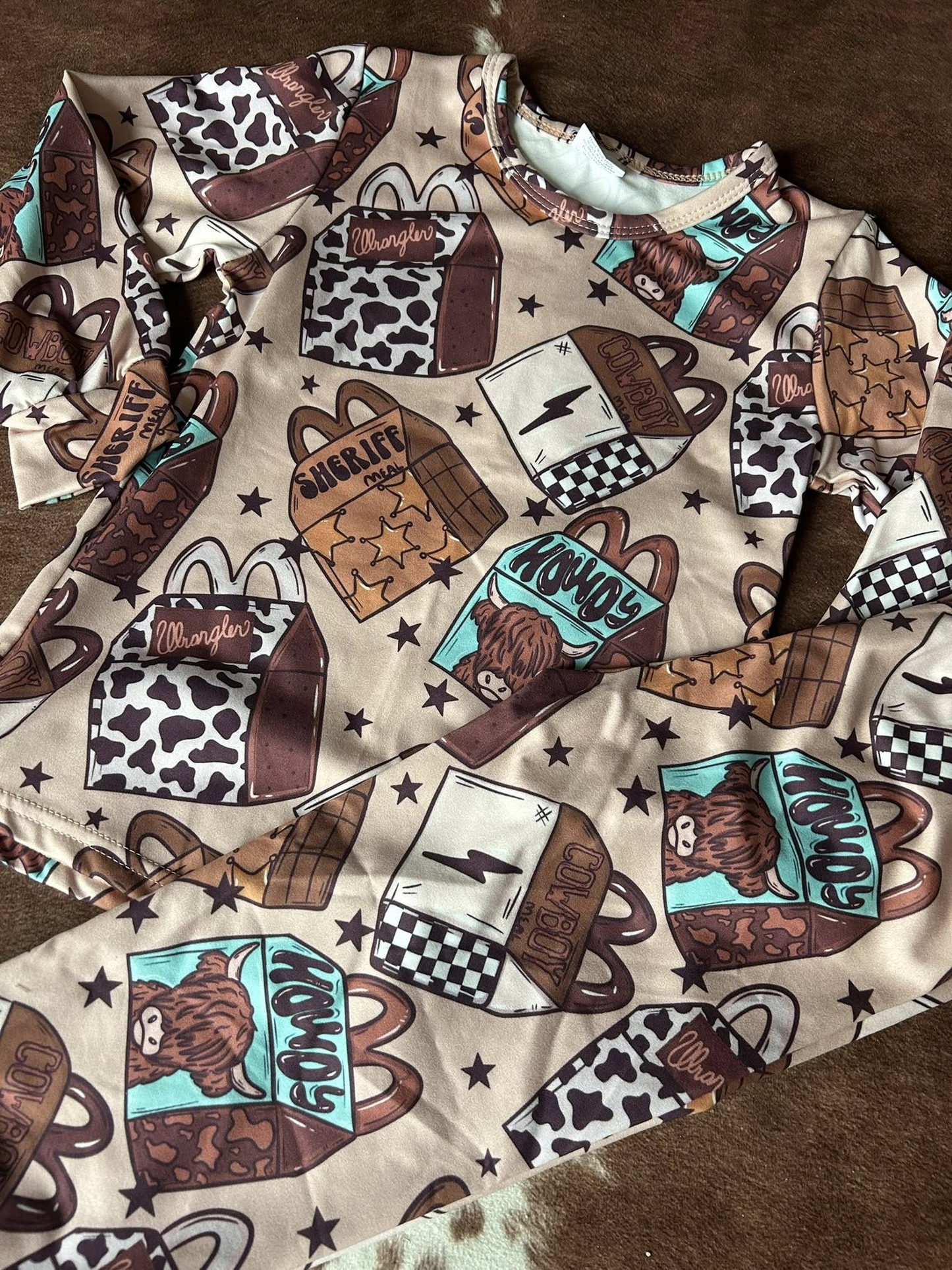 12.9 BLP1414 Pre order No Moq Baby Boys Cow Print Boxes Stars Top Pants Western Pajamas Sets