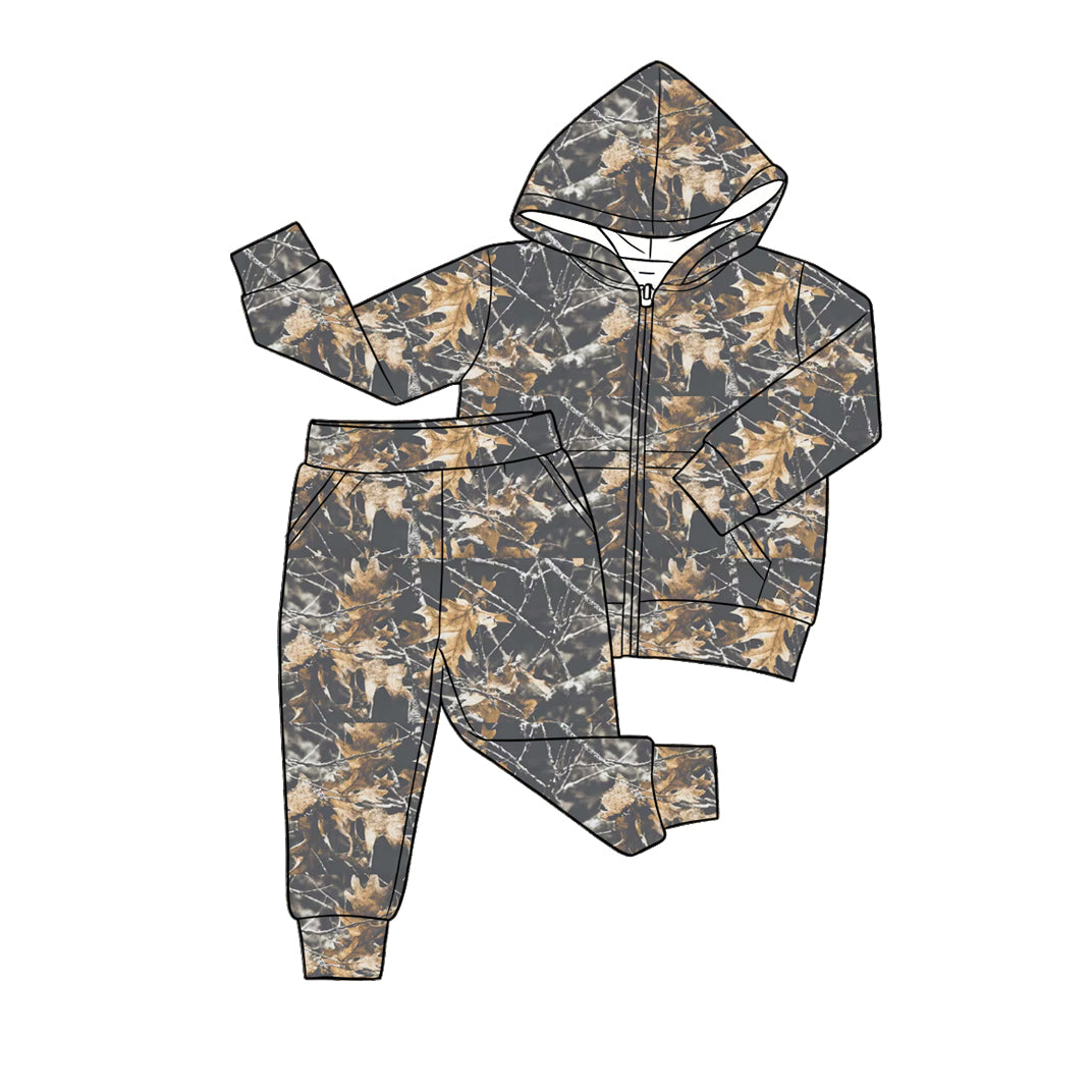 4.20 Pre order No Moq Baby Boys Camo Deer Pocket Zip Hoodies Jogger Pant Hunting Clothes Sets