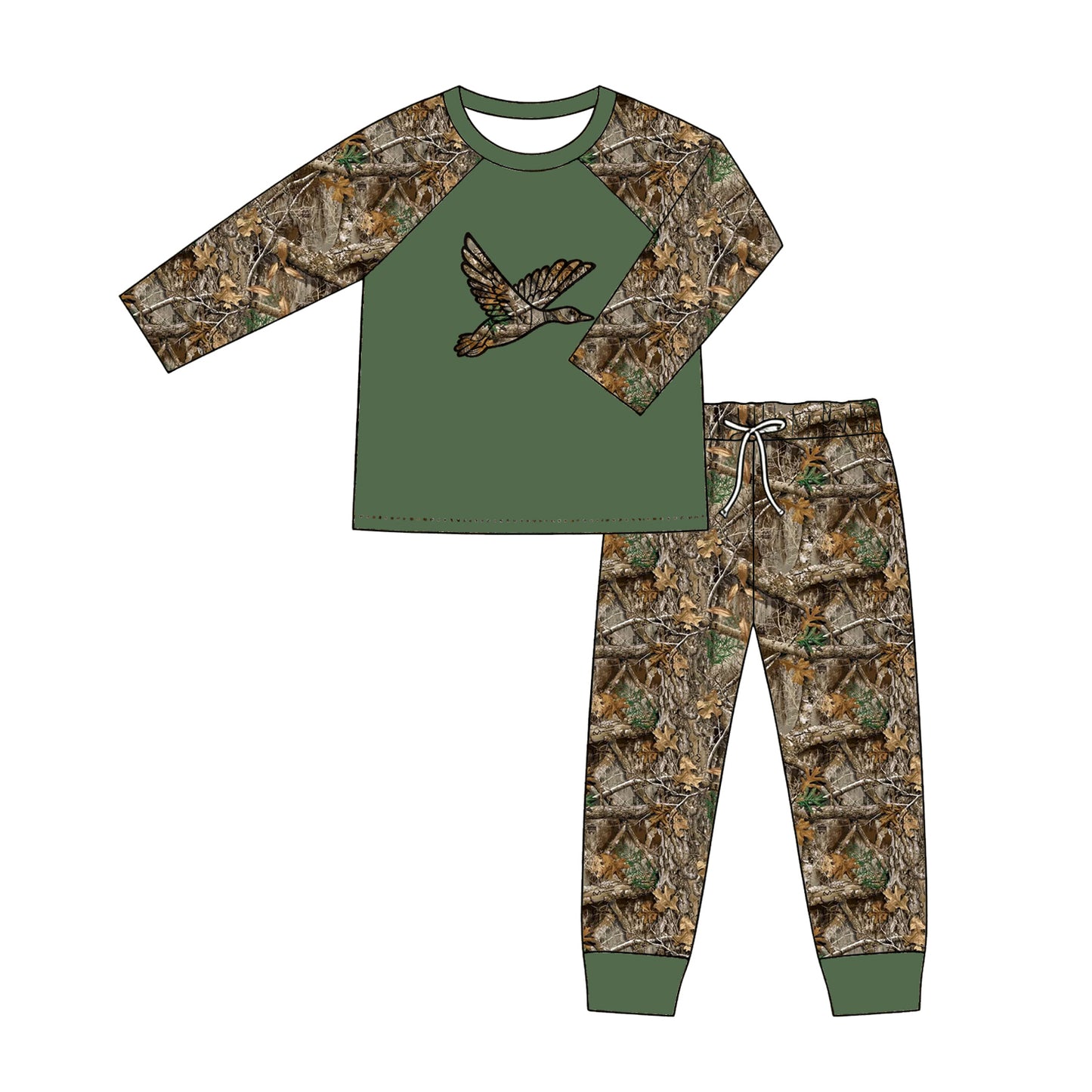 5.8 Pre order No Moq Baby Boys Hunting Camo Duck Long Sleeve Top Pants Set