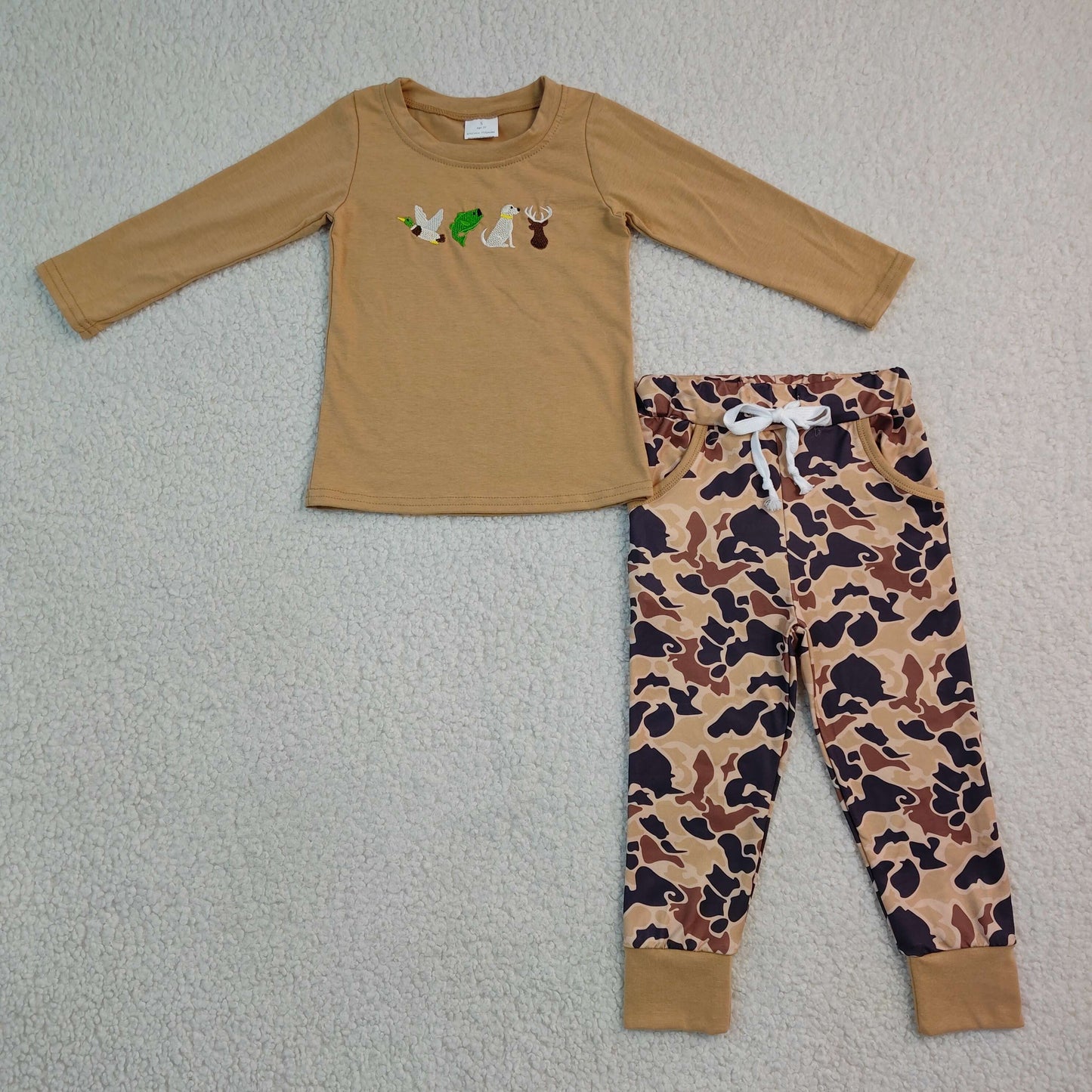 RTS NO MOQ (In stock)milk silk BLP1493 Embroidery Toddler Boys Dogs Ducks Deer Top Pant Outfit