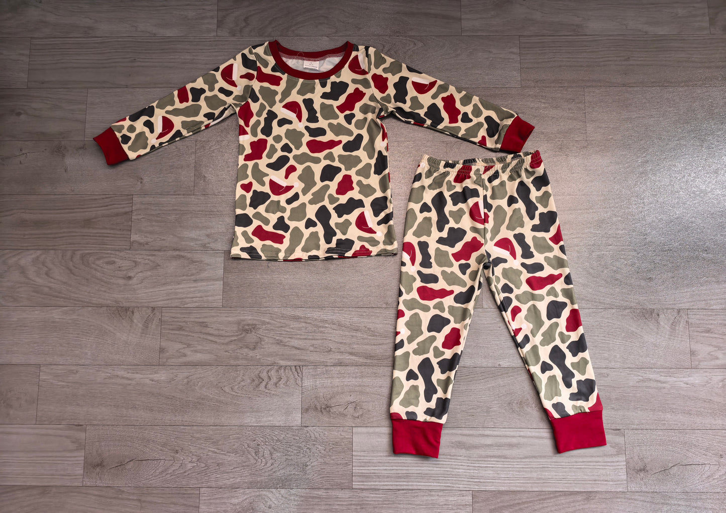 BLP1496 Sample No Moq milk silk Baby Boys Green Red Camo Top Pant Christmas Pajamas Sets