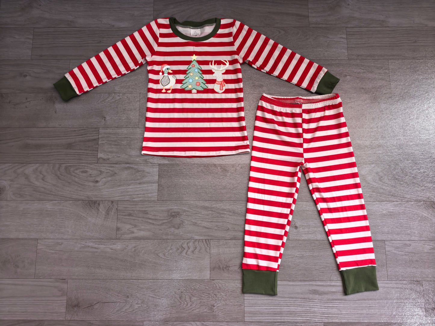 BLP1497 Sample No Moq milk silk Embroidery Ducks Deer Trees Baby Boys Red Stripe Christmas Sets