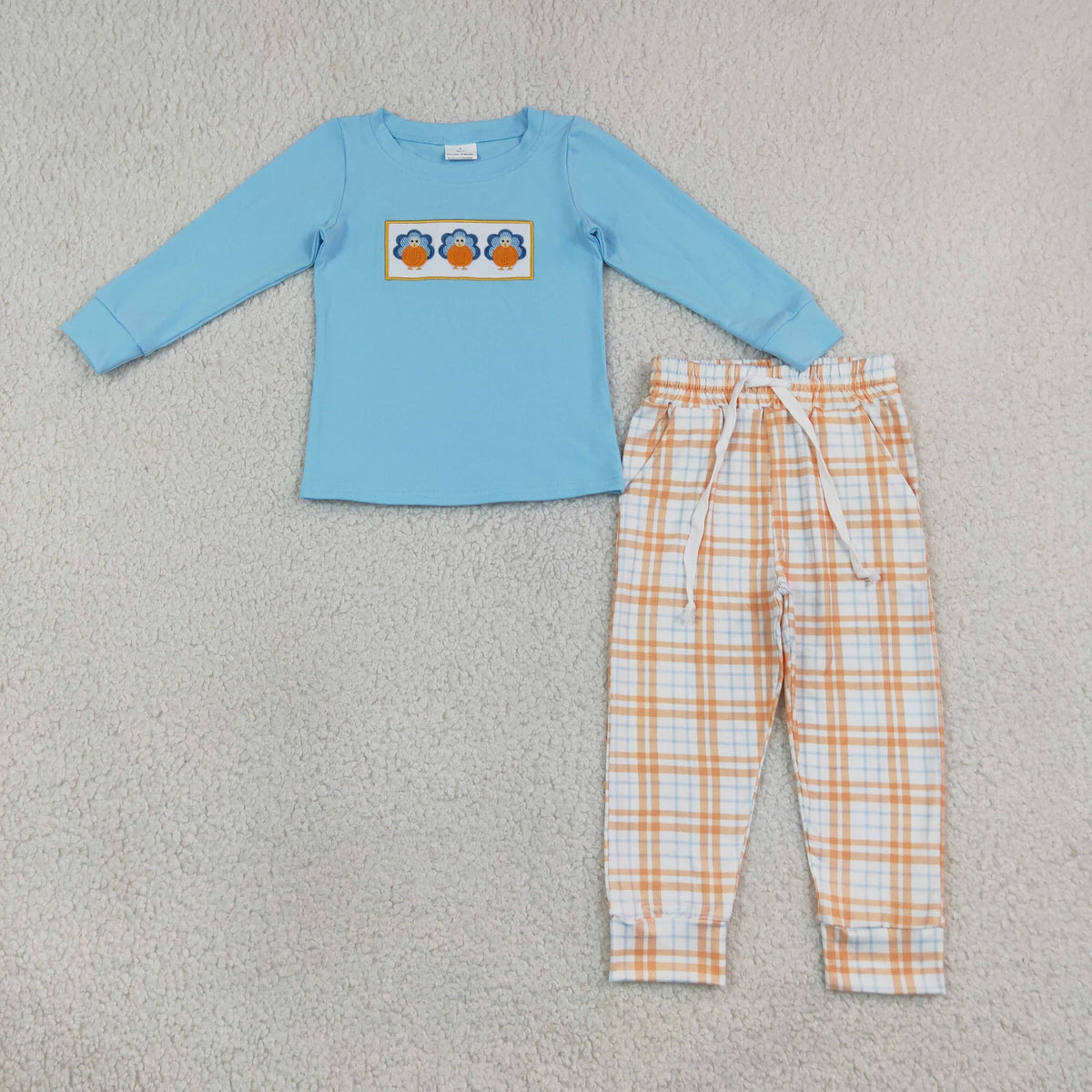 RTS NO MOQ (In stock)BLP1498 milk silk BLP1513 Embroidery Pumpkins Turkey Baby Boys Pockets Pant Thanksgivings Clothes Sets