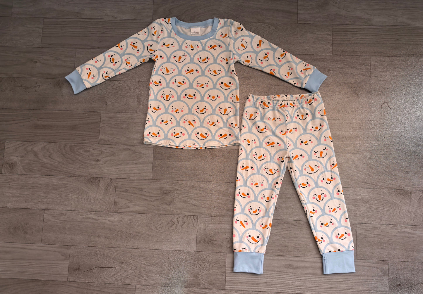 BLP1514 Sample No Moq Baby Boys Long Sleeve Blue Snowmen Top Pants Christmas Pajamas Set