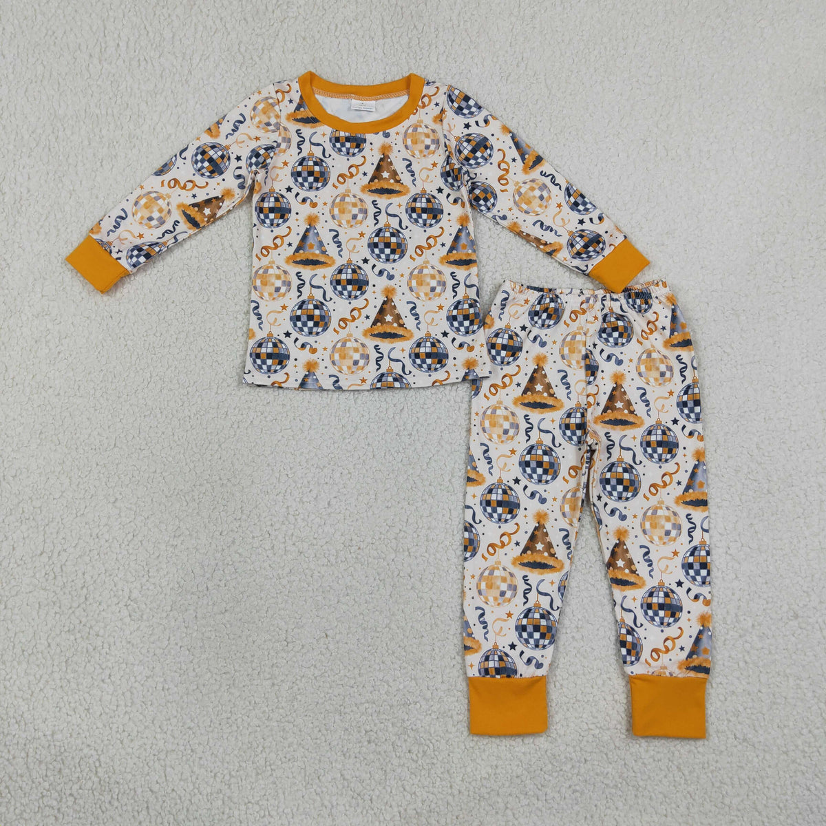 RTS NO MOQ milk silk BLP1534 Baby Boys Stars Lights Top Pant Happy New Year Pajamas Sets