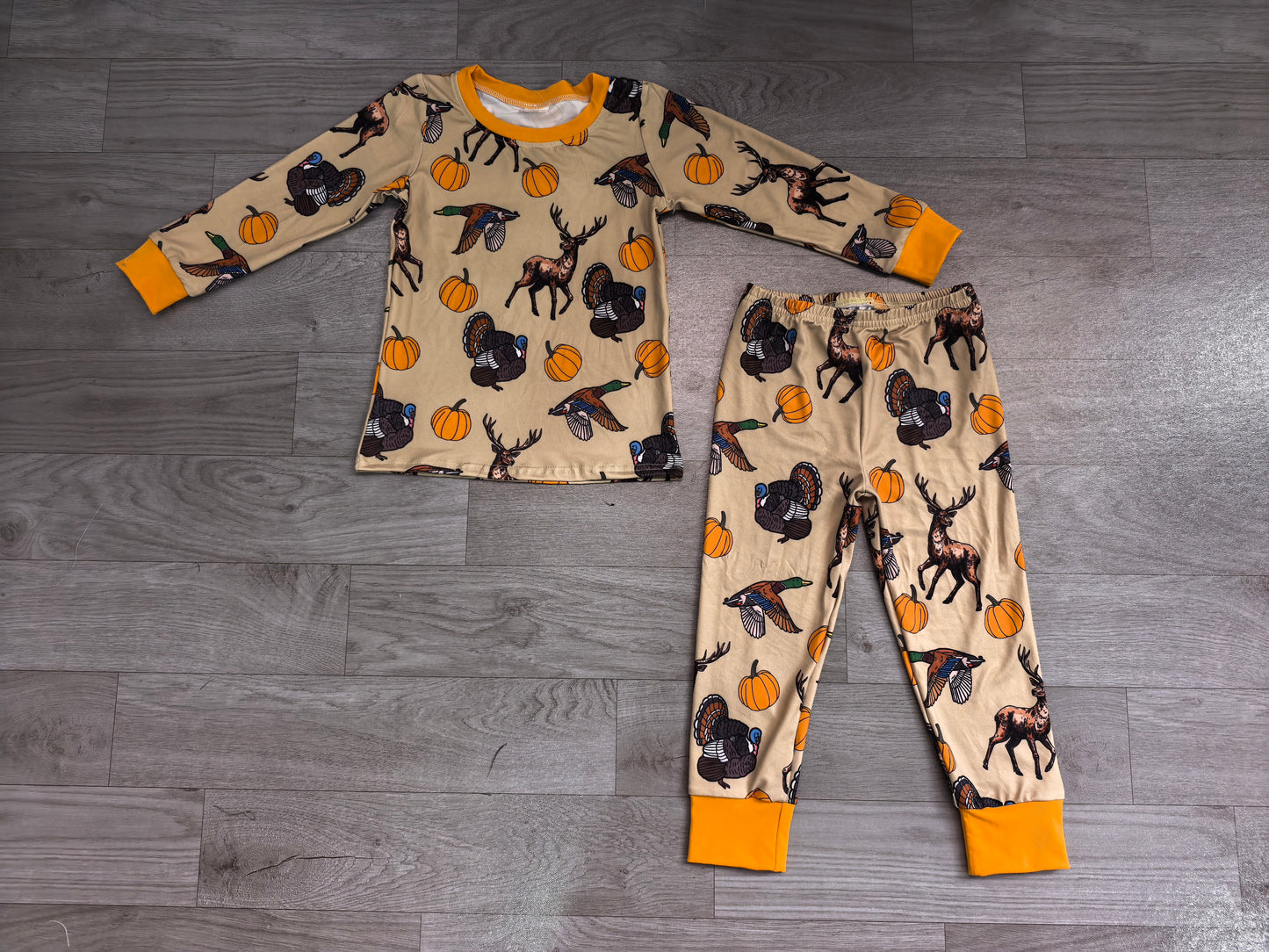 BLP1556 Sample No Moq milk silk Baby Boys Pumpkins Ducks Turkey Top Pant Thanksgivings Pajamas Set Fall Holiday Outfit