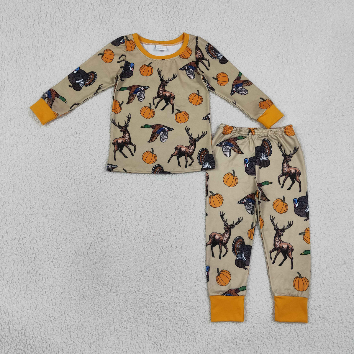 RTS NO MOQ milk silk BLP1556 Baby Boys Pumpkins Ducks Turkey Top Pant Thanksgivings Pajamas Set Fall Holiday Outfit