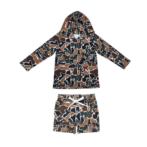 10.15 RTS Sibling Baby Boys Camo Hoodies Top Pockets Shorts Southern Clothes Sets