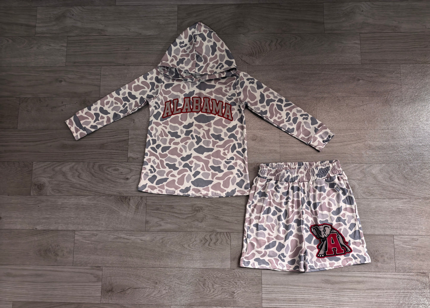 BLS0044 Sample No Moq milk silk Baby Boys Grey Camo Alabama Long Sleeve Hoodie Short Team Clothes Set