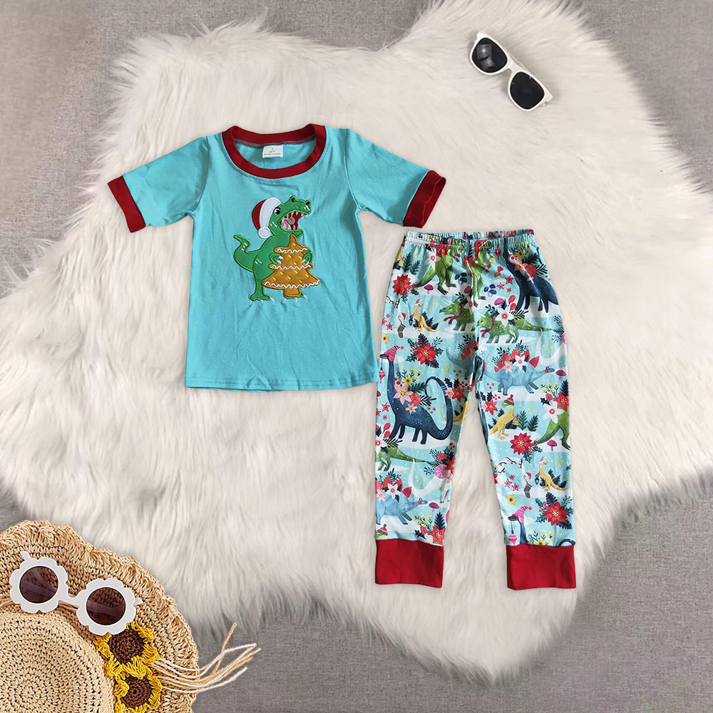 8.13 RTS Sibling Dog pumpkin embroidery plaid pants baby boy fall clothes