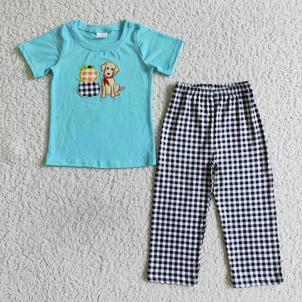 10.3 RTS Sibling Baby Boys Dogs Pumpkin Tops Pants Outfits Clothes Sets