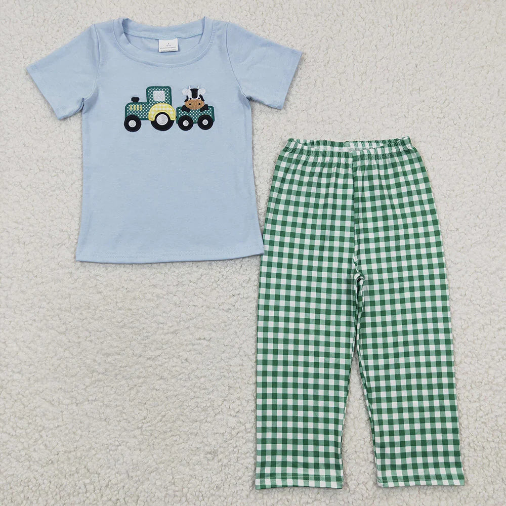 1.13 RTS Sibling Baby Girls Tractor Cow Pants Farm Clothes Sets