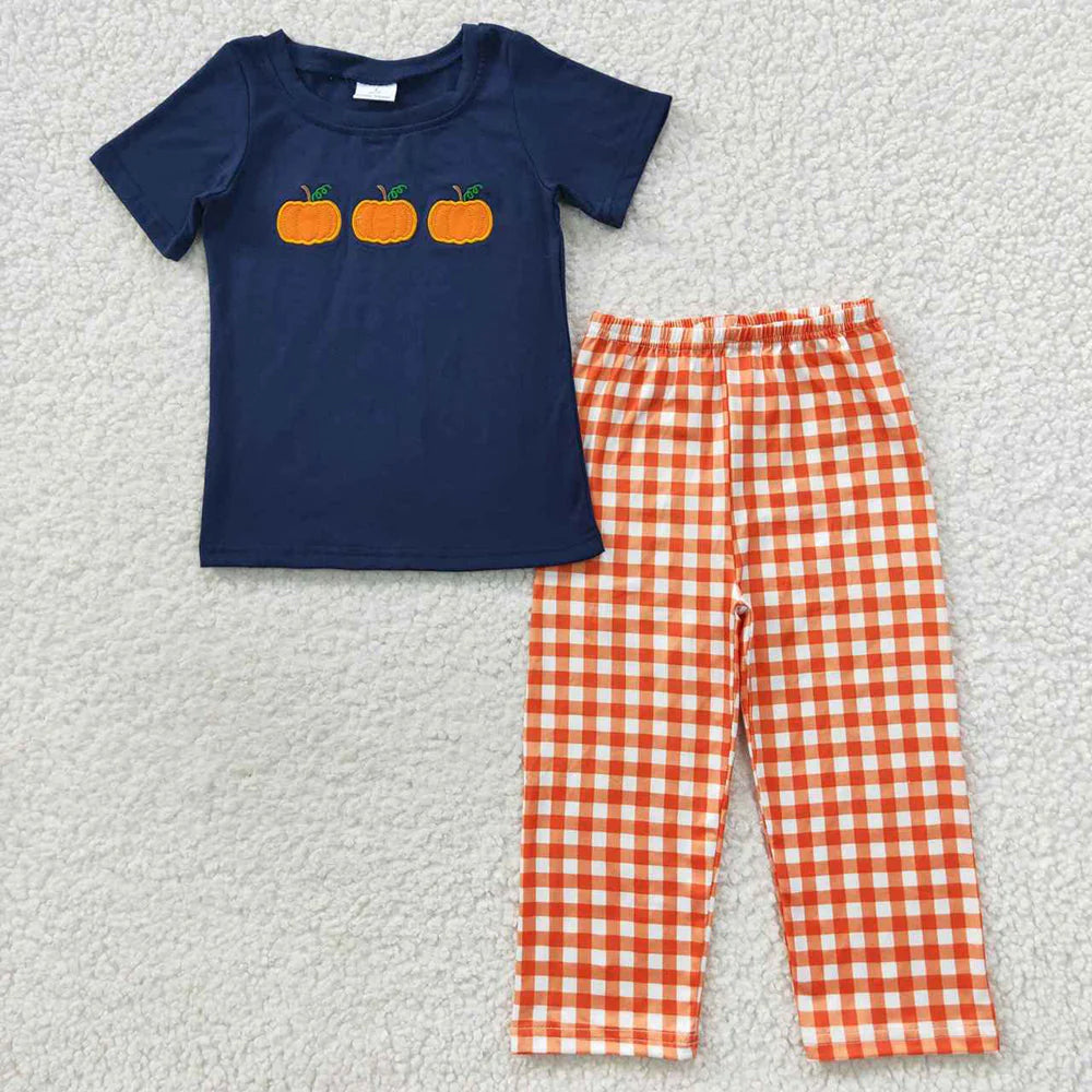 10.3 RTS Sibling Baby Boys Dogs Pumpkin Tops Pants Outfits Clothes Sets