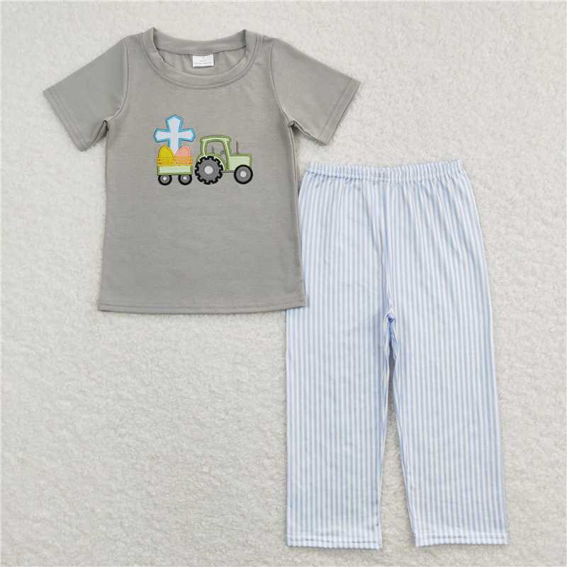 4.12 BSPO0194 RTS NO MOQ Boys Easter Eggs Tractor Collection Clothes