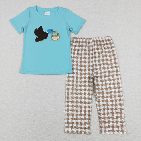 10.28 RTS Sibling Baby Boys Girls Embroidery Ducks Eggs Top Pants Easter Clothes Sets
