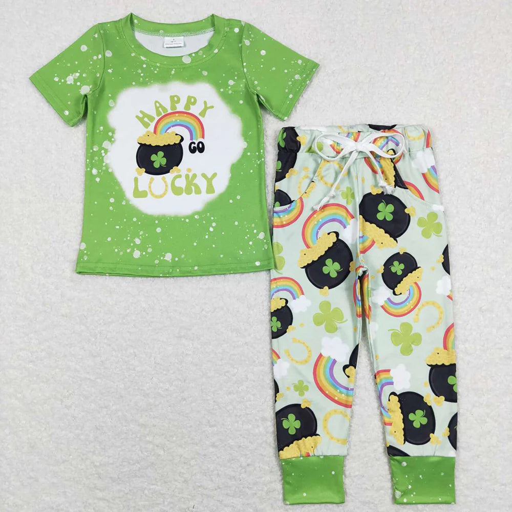 12.30 RTS Sibling Boys Baby Girls Happy Lucky St Patrick Day Outfits Clothes Sets