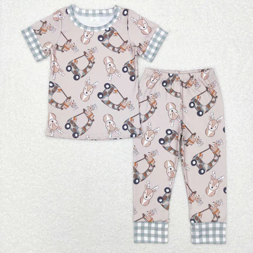 9.18 RTS Sibling Baby Girls Trucks Deer Checked Sleeves Top Shorts Pants Christmas Clothes Sets