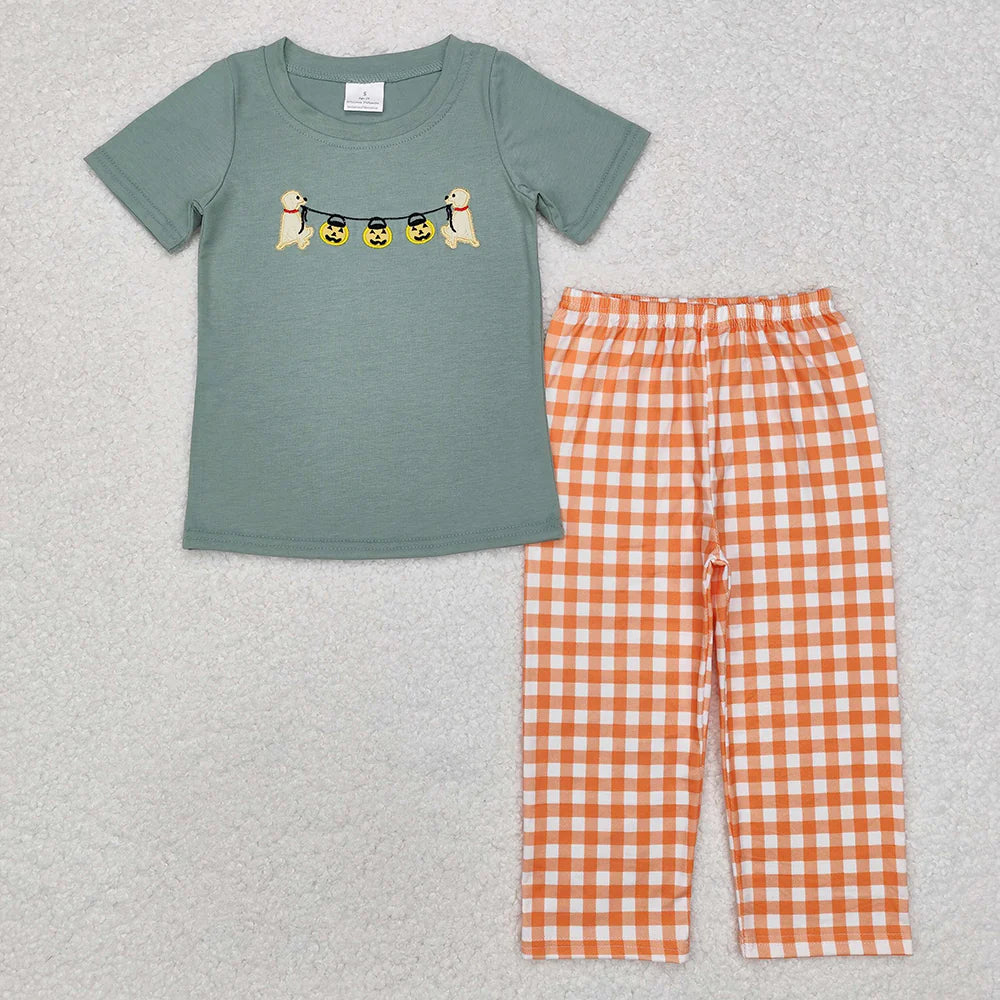 10.3 RTS Sibling Baby Boys Dogs Pumpkin Tops Pants Outfits Clothes Sets