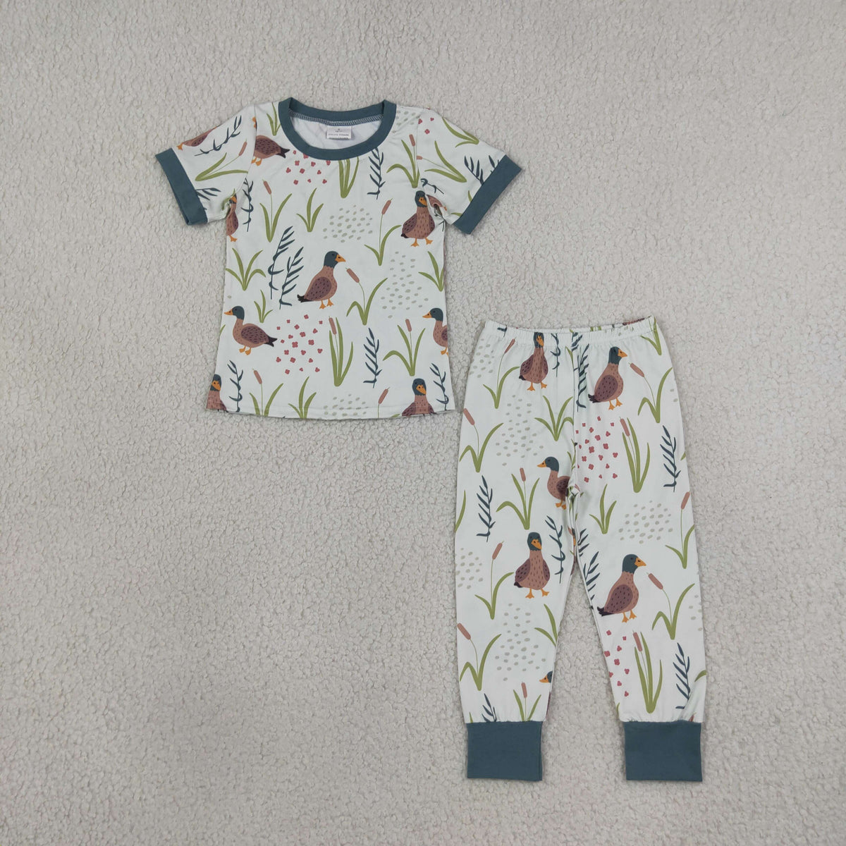 RTS NO MOQ (In stock)milk silk BSPO0519 Baby Boys Mallard Ducks Green Shirt Pants Pajamas Clothes Sets