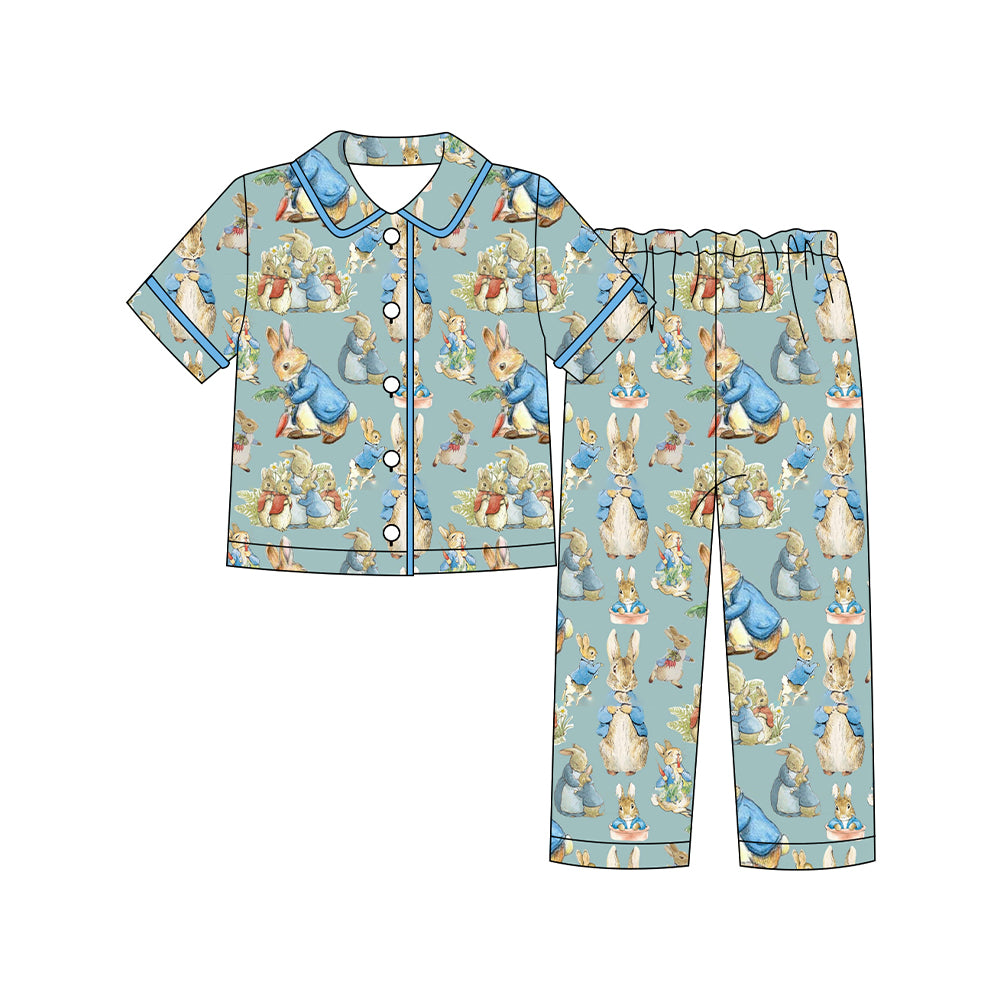 9.29 BSPO0601 Pre order No Moq Baby Boys Carrots Rabbits Button Top Pants Easter Pajamas Sets