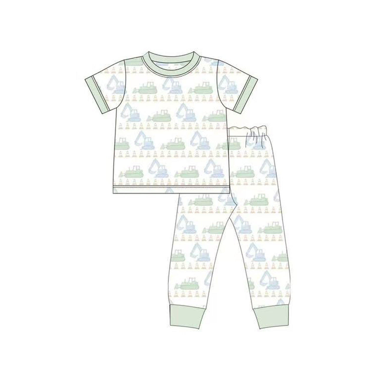 10.11 BSPO0609 Pre order No Moq Baby Boys Excavators Tractors Top Pants Pajamas Sets