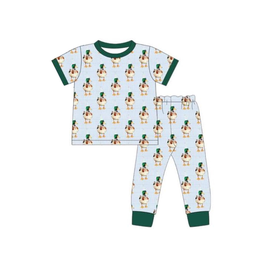 10.29 BSPO0624 Pre order No Moq Baby Boys Green Ducks Plaid Top Pants Hunting Pajamas Sets