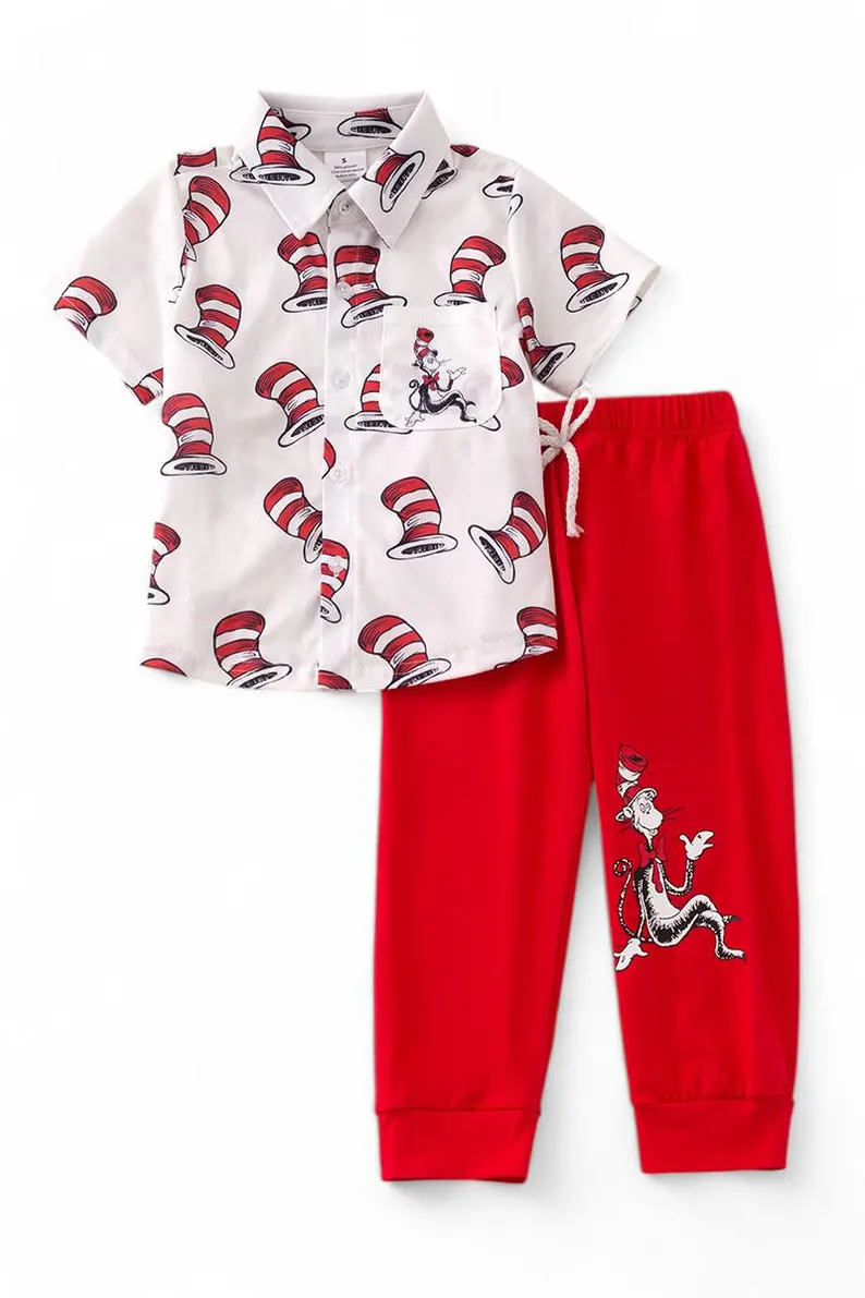 10.27 (Pre Order) No moq BSPO0626 PRE-ORDER Baby Boys Cartoon Mr Reading Button Pocket Top Pants Clothes Sets