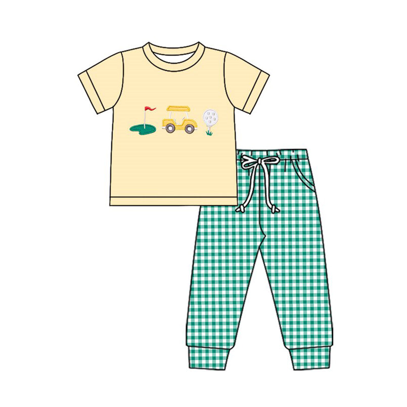 11.18 BSPO0641 Pre order No Moq Baby Boys Golf Trucks Top Checked Pockets Jogger Clothes Sets