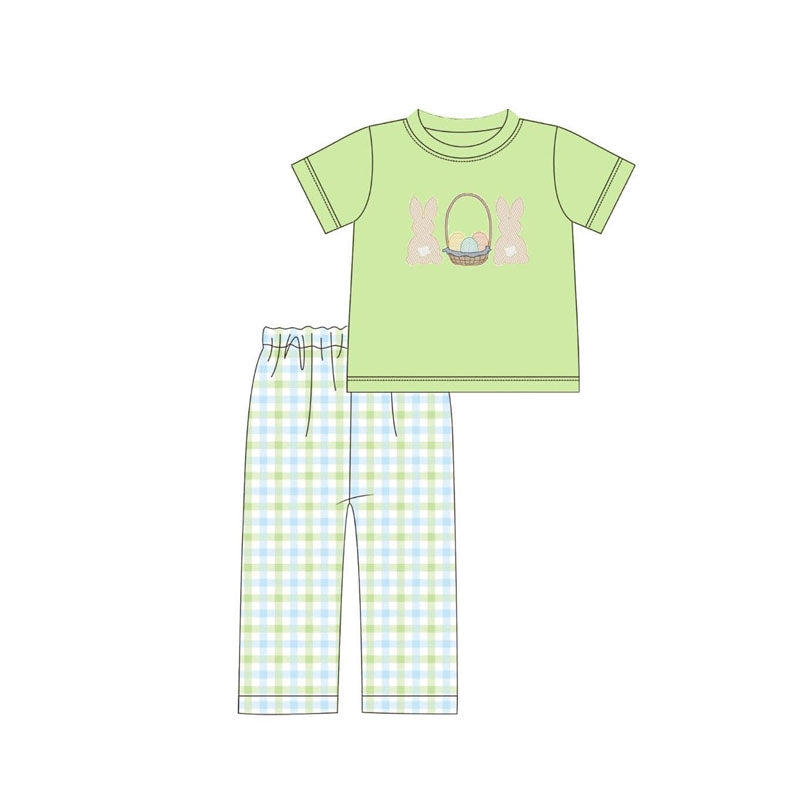 11.20 BSPO0645 Pre order No Moq Baby Boys Rabbits Eggs Top Checked Pants Easter Clothes Sets