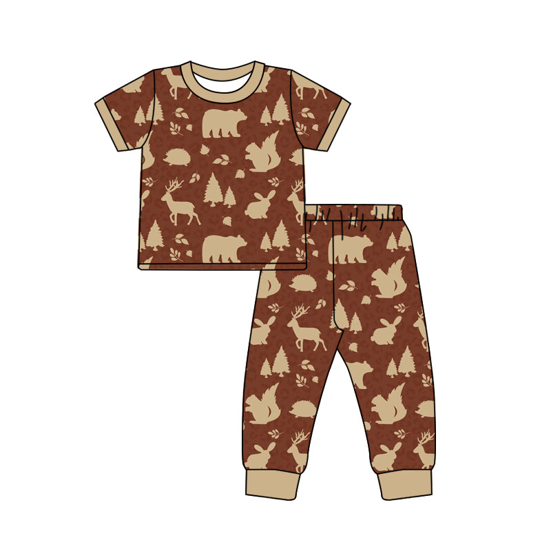 4.15 Pre order No Moq Baby Boys Woodland Deer Pajama Set, Short Sleeve Top & Long Pants Sleepwear
