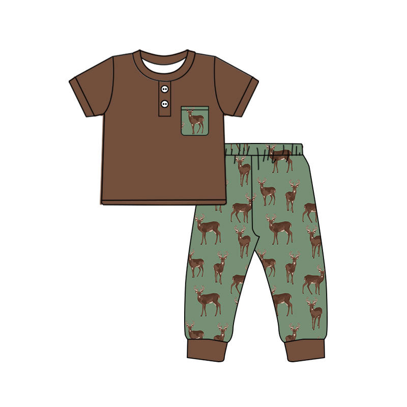 4.17 Pre order No Moq Baby Boys Short Sleeve Button Pocket Top Golf Pant Pajamas Clothes Sets