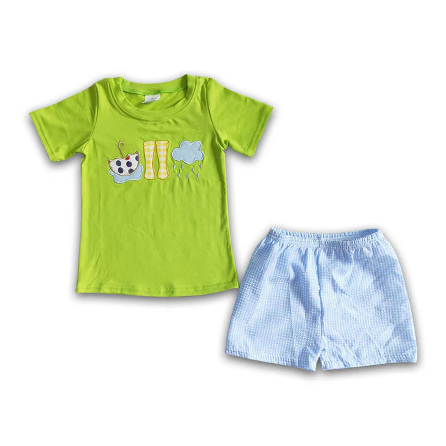 BSSO0082 Sales New RTS No Moq Promotion Umbrella rain boots embroidery boy summer set