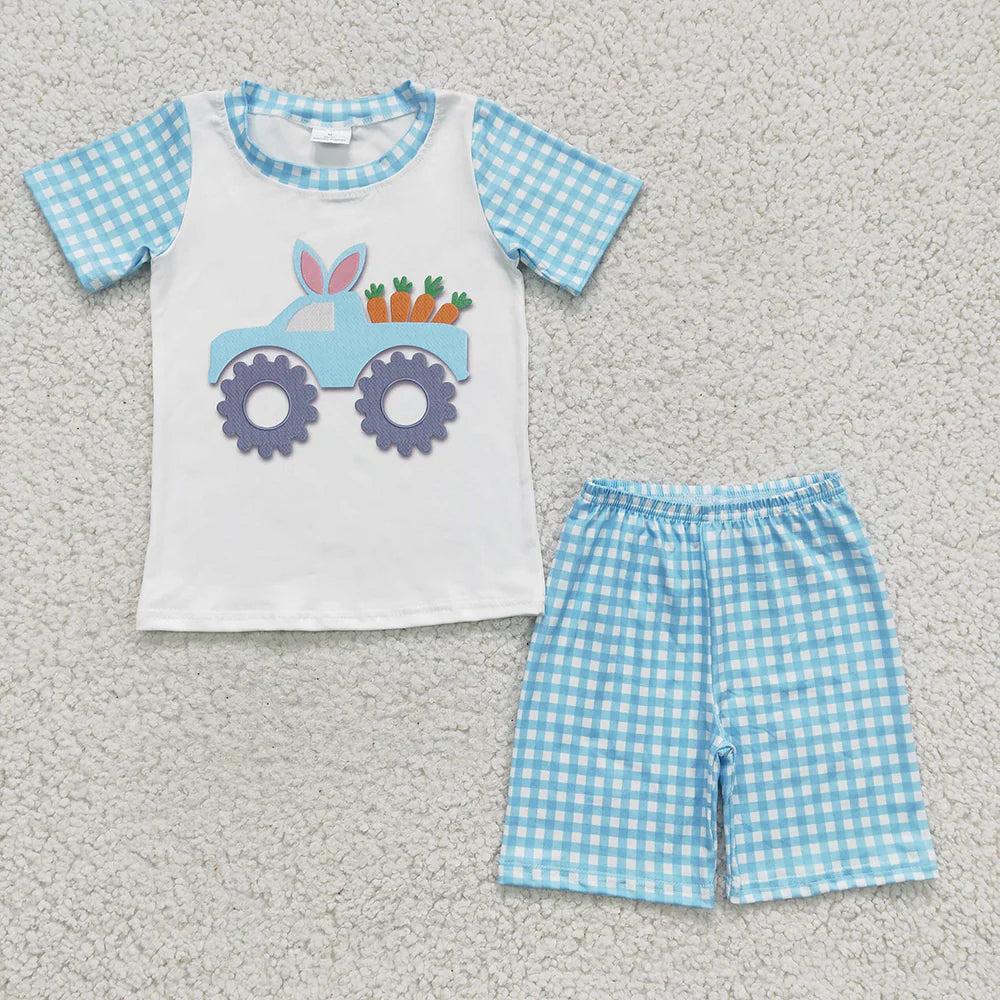 2.10 RTS Sibling Boys Baby Girls Summer Easter Bunny Tractor Clothes Suits