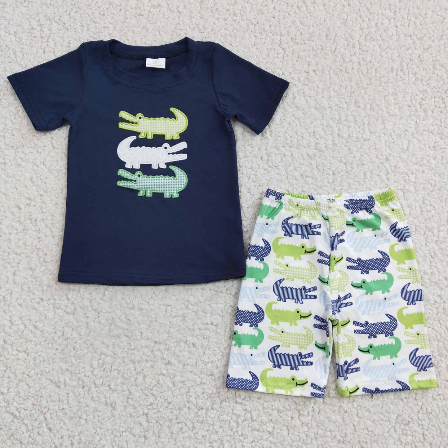 3.14 BSSO0132 RTS No Moq Promotion Baby Boys Summer Short Sleeve Embroidery Shorts Sets