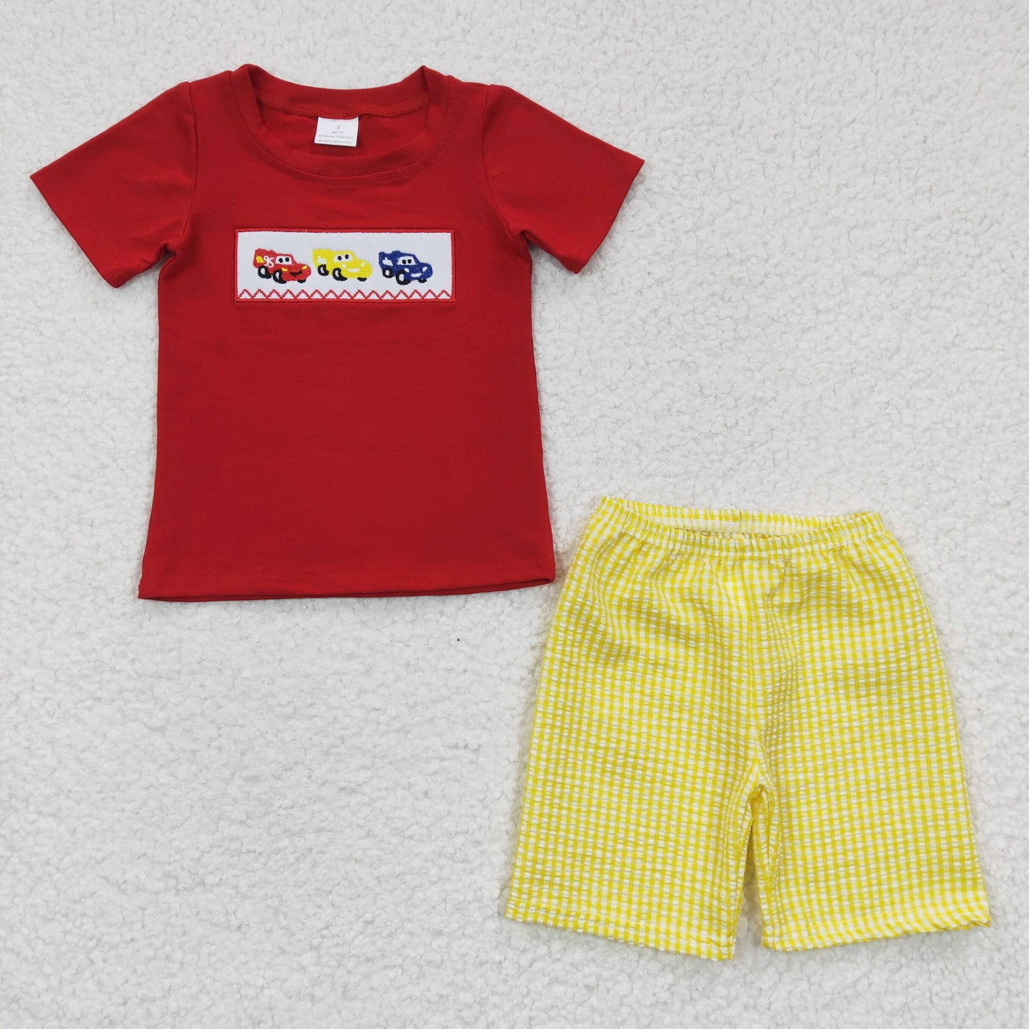3.14 BSSO0133 RTS No Moq Promotion Baby Boys Summer Short Sleeve Car Red Summer Shorts Clothes Sets