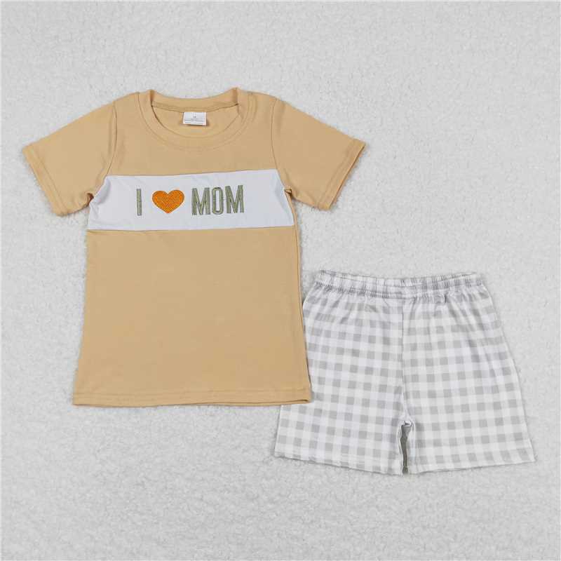 5.28 RTS NO MOQ Orange I love MOM stripe shorts boys clothing