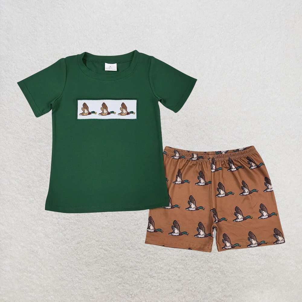 6.16 BSSO0735 RTS NO MOQ Baby Boys Summer Boys Outfits Green duck top shorts kids boys summer outfits